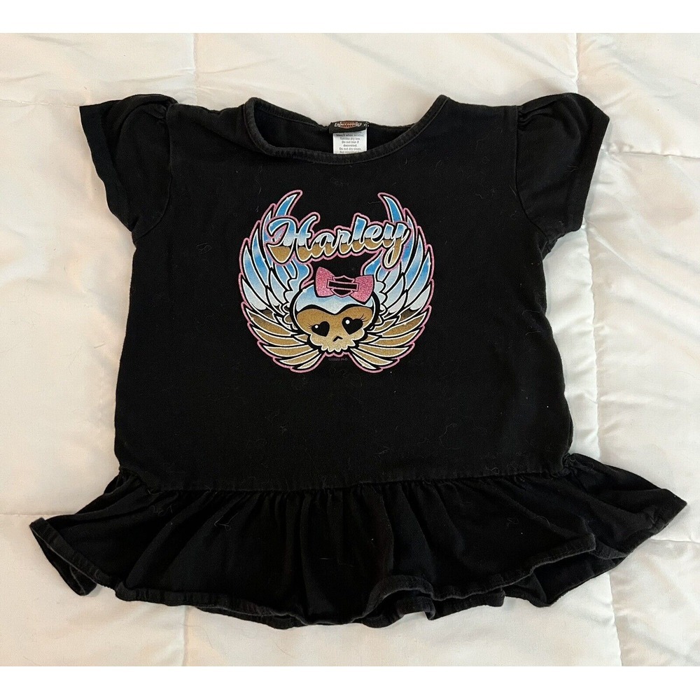 Harley Davidson Girls Skull Angel Ruffled Shirt‎ Size 5-6 WarHorse HD Ocala, FL